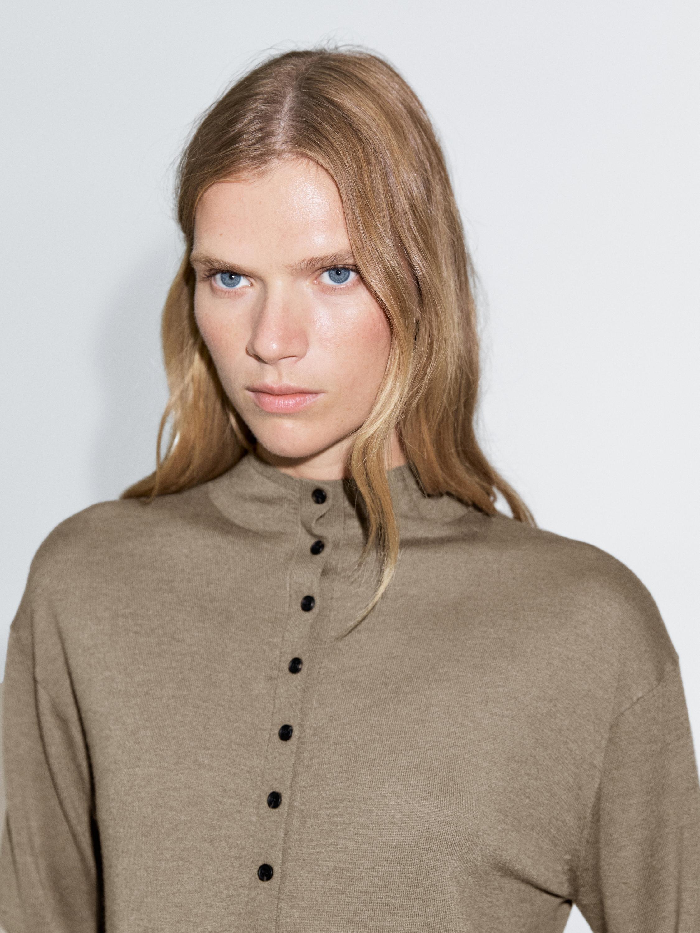 Knit cardigan with mock turtleneck